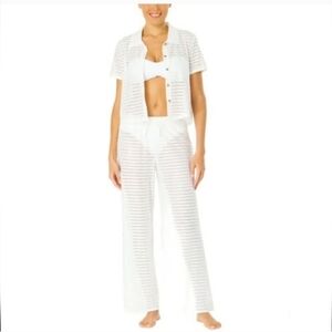 Hurley Women's S Wide Leg Mesh Swim Cover Up Pant + Button Up Top Set White NWT